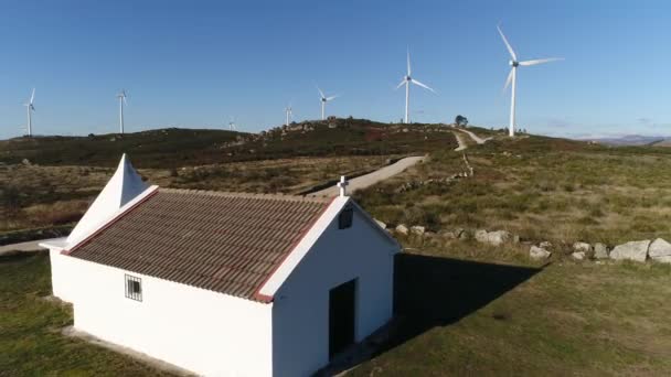 Church Wind Turbines Background — Stock Video