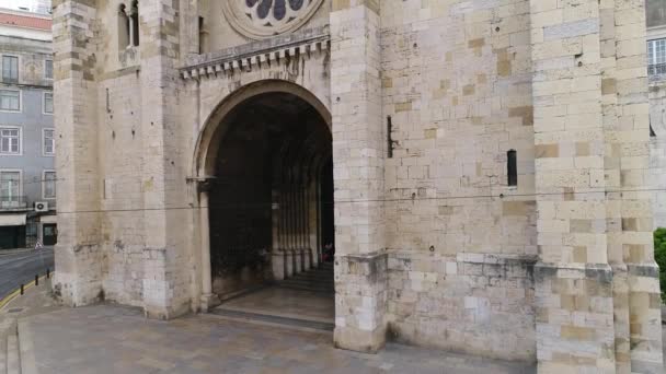 Gevel Kathedraal Van Lissabon Portugal — Stockvideo