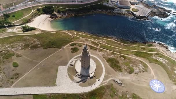 Middeleeuwse Toren Van Hercules Vuurtoren Een Coruna — Stockvideo