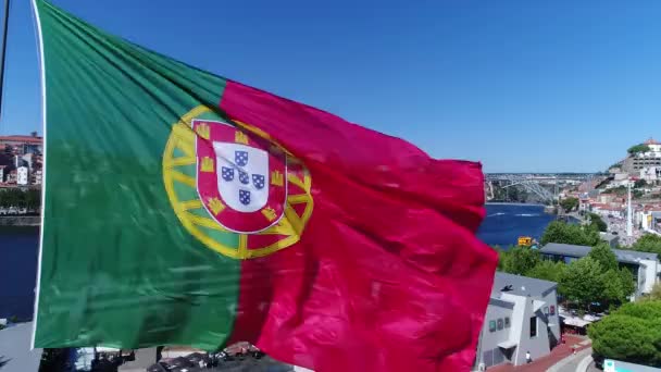 Portugal Flagga Med Staden Porto — Stockvideo