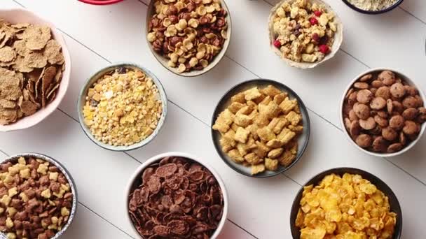 Surtido Diferentes Tipos Cereales Colocados — Vídeos de Stock