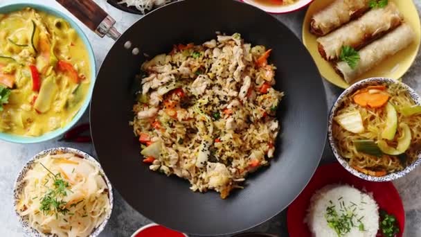 Κινέζικο Φαγητό Που Ασιατικό Στυλ Έννοια Των Τροφίμων — Αρχείο Βίντεο