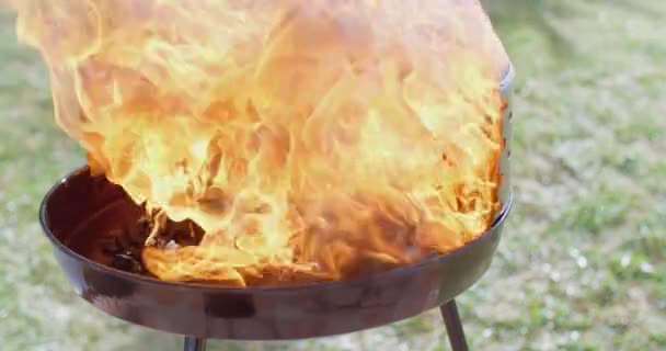 Briquettes Charbon Bois Enflammées Dans Barbecue — Video