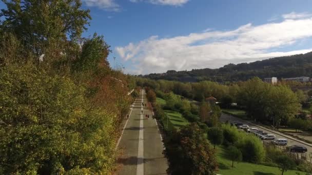 Aerial Vie People Walking City Park — Stok Video