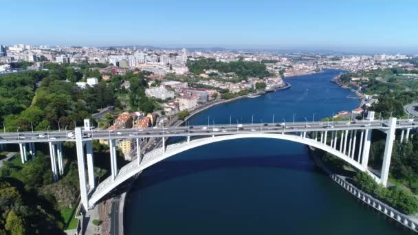 Porto Arrabida Most Letecké Záběry Portugalské — Stock video