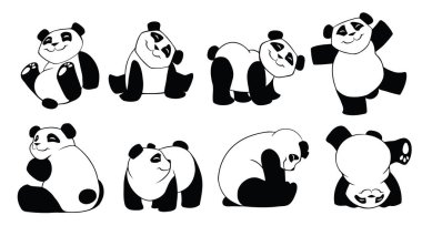 Sekiz tane gülümseyen panda silueti.