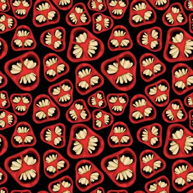 Kırmızı biber dilimlerinin resmedildiği kusursuz bir arka plan.