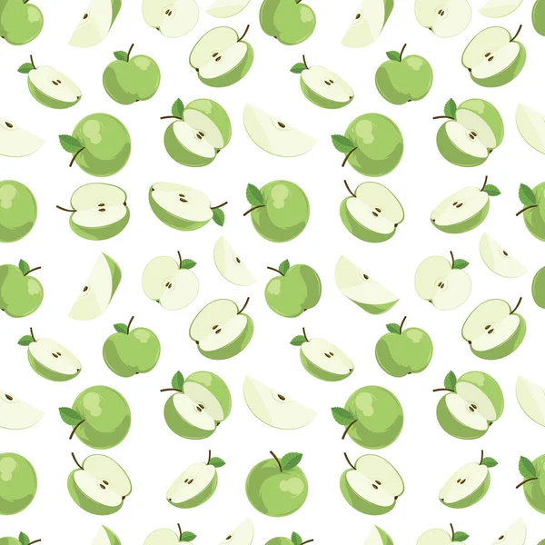 Бесшовный Рисунок Иллюстрацией Зеленых Яблок Прозрачным Фоном — стоковый вектор