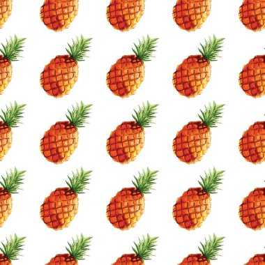 Ananas ve şeffaf arkaplan resmedilmiş suluboya deseni