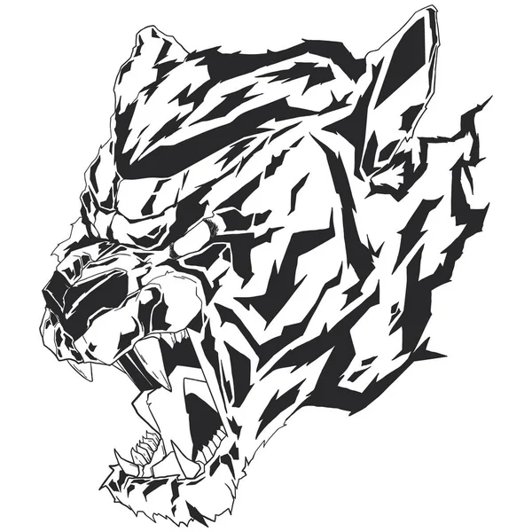 Монохроматическая Векторная Иллюстрация Головой Тигра — стоковый вектор