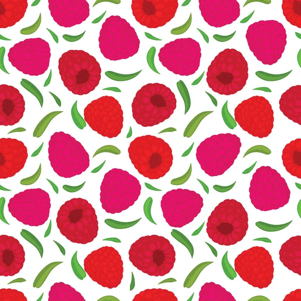 Seamless Pattern Illustration Ripe Raspberry Leaves Transparent Background — Stock Vector