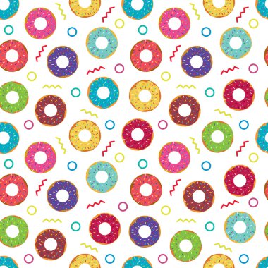 Renkli, pürüzsüz desenli, galonlu çörekler ve geometrik şekiller. Şeffaf arkaplan.