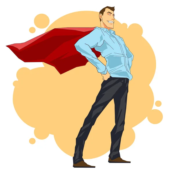 红色斗篷的成功英雄商人站在英雄的姿态上的生动形象 图库插图