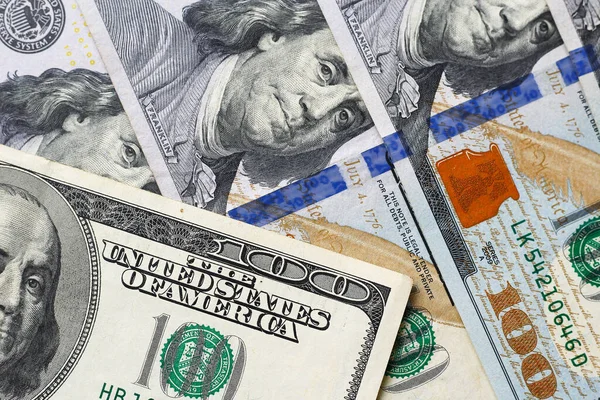 Amerikaanse Dollars Nominale Waarde Van Bankbiljetten Van 100 Dollar Achtergrond — Stockfoto