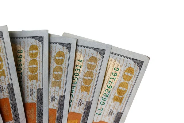 Ventilatore Dollari Americani Fondo Bianco Isolato 100 Banconote — Foto Stock