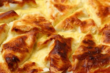 Güzel ve lezzetli fırında hamur işi yakın plan, arka plan