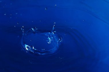 Soyut tonlu mavi arkaplan, su sıçramaları, duvar kağıdı boş, metin veya harfler için alt tabaka, dizayn için şablon