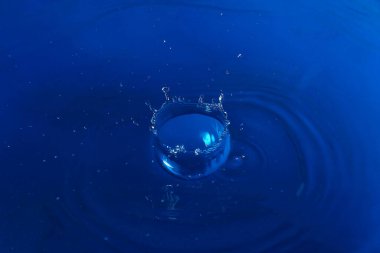 Soyut tonlu mavi arkaplan, su sıçramaları, duvar kağıdı boş, metin veya harfler için alt tabaka, dizayn için şablon