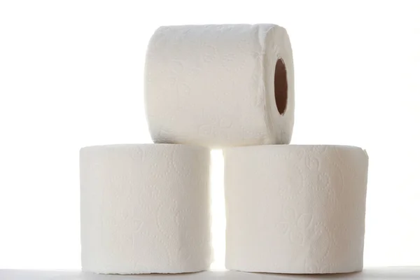 Three Rolls Toilet Paper White Background — Stock Photo, Image