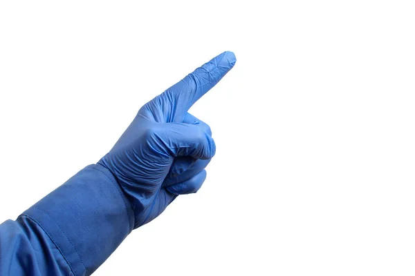 Hand Medical Glove Shows Index Finger White Background Isolated — Stock Photo, Image