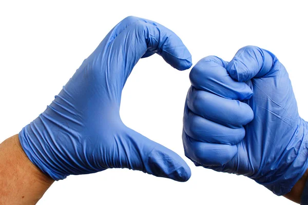 Hands Medical Gloves White Background Isolated Friendzone Breakup Concept — Stock Photo, Image
