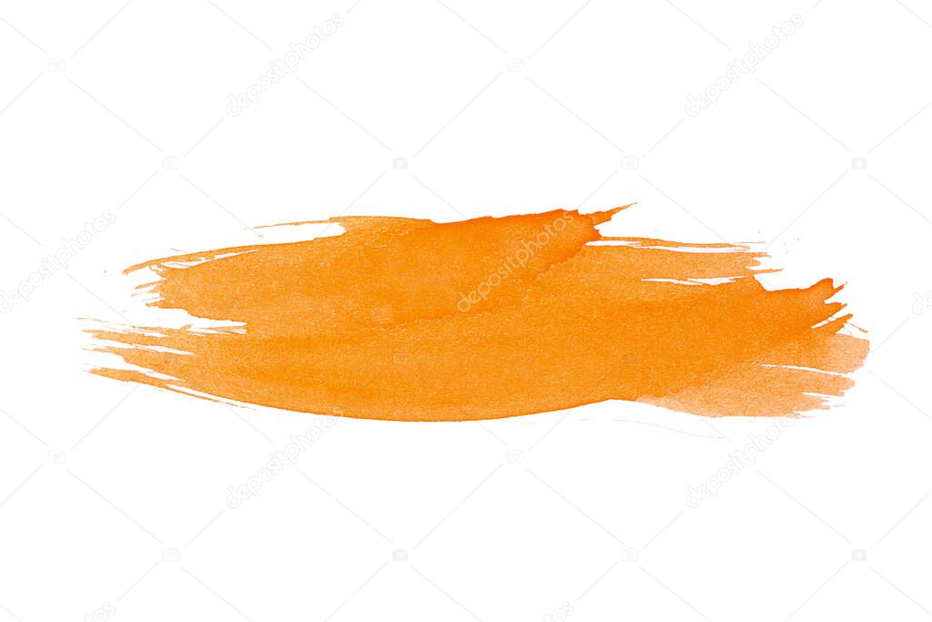 Smear of orange watercolor paint on a white background, isolated