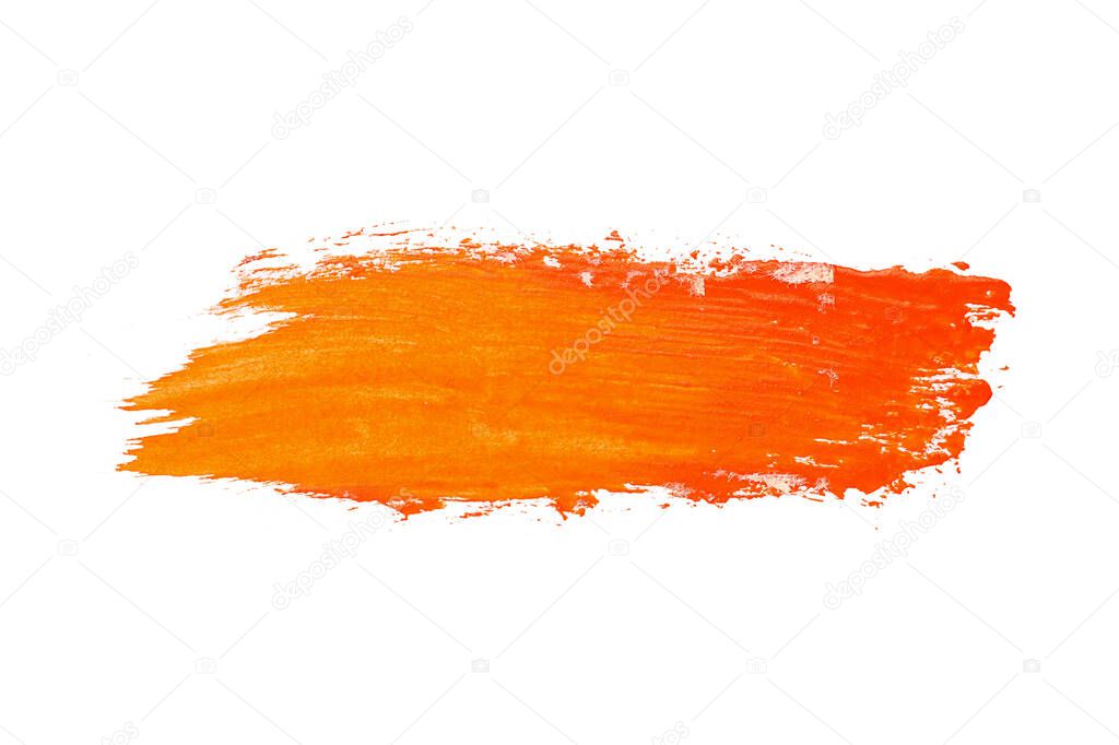 Smear of orange watercolor paint on a white background, isolated