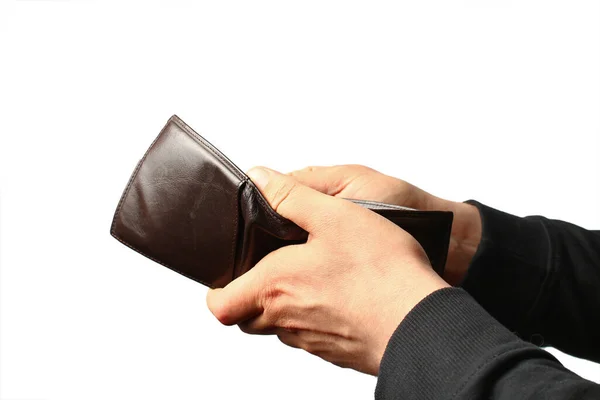 Πορτοφόλι Χωρίς Χρήματα Στα Χέρια Λευκό Φόντο Απομονωμένο Έννοια Της — Φωτογραφία Αρχείου