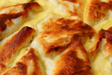 Güzel ve lezzetli fırında hamur işi yakın plan, arka plan