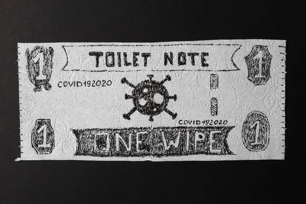 Money comic bill or note drawn on toilet paper. Panic shopping concept