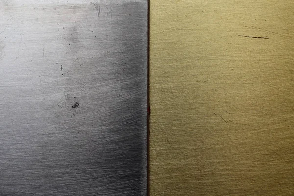Dos Texturas Diferentes Acero Bronce Latón Fondo Bisecado — Foto de Stock
