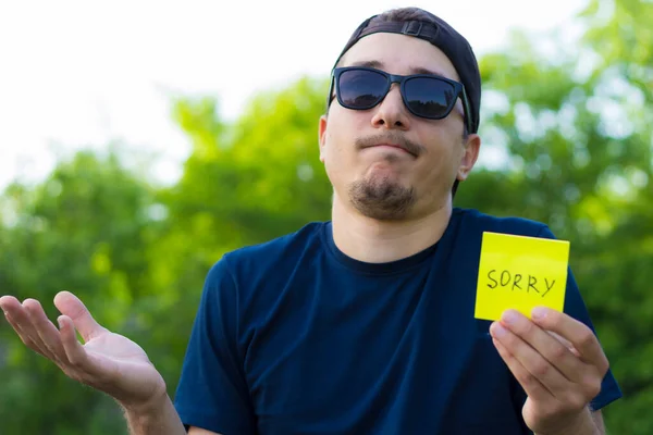 Scusa Adesivo Mano Maschile Concetto Possibilità — Foto Stock