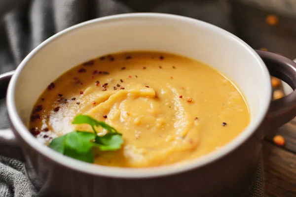 Soupe Crème Pois Dans Bol Sur Fond Bois Purée Pois — Photo