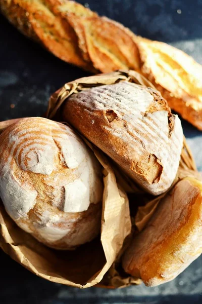 Produits Boulangerie Beau Pain Croustillant Sur Fond Sombre Sarrasin Sans — Photo