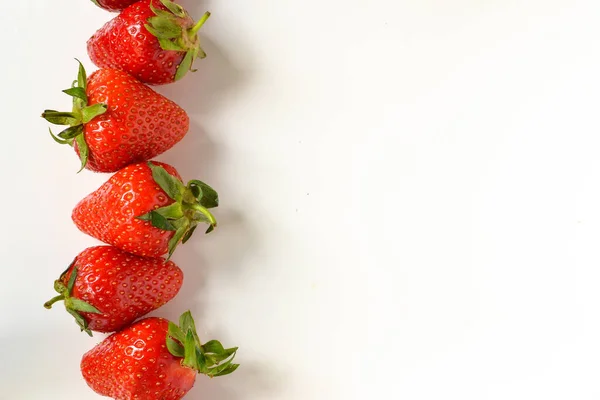 Minimal Food Concept Strawberries White Background Top View Free Space — Stock Photo, Image