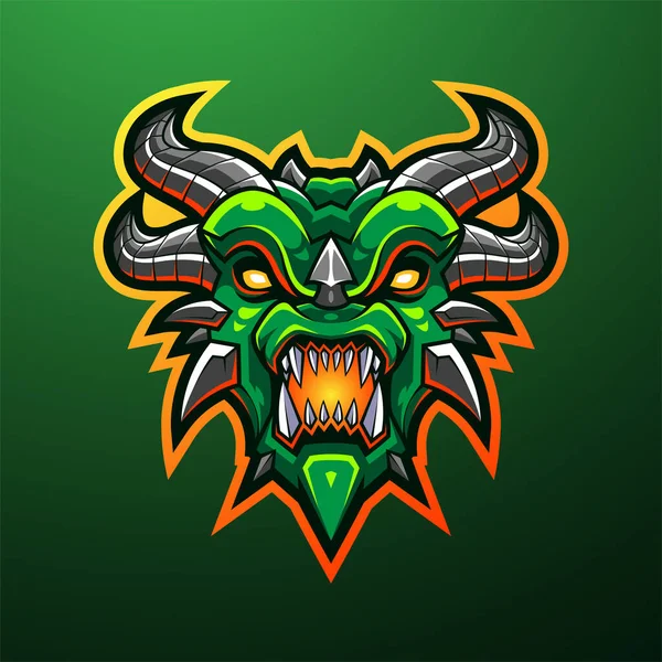 Dragón Cabeza Mascota Logotipo Diseño Ilustración — Vector de stock