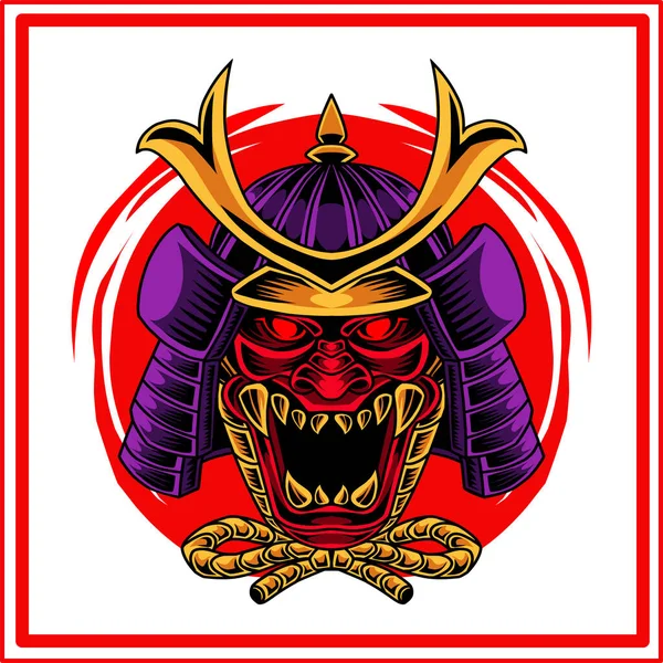 Oni Samurai Cabeça Mascote Logotipo Design — Vetor de Stock
