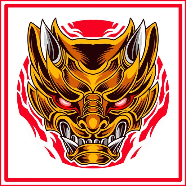 Oni Samurai Cabeza Mascota Logo Diseño — Vector de stock