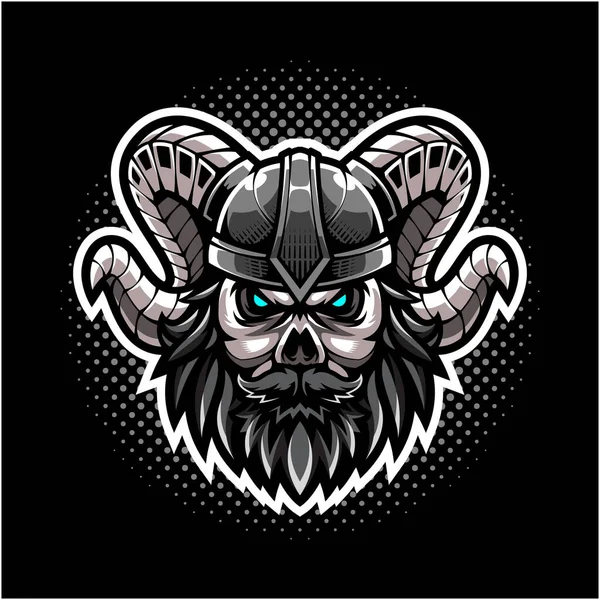 Viking Skull Head Mascot Logo Design — Stock Vector