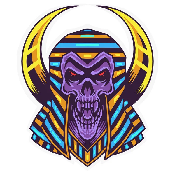 Diseño Del Logo Mascota Cabeza Faraón Cráneo — Vector de stock