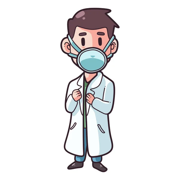 Cartoon Male Doctor Using Mask — Stock Vector