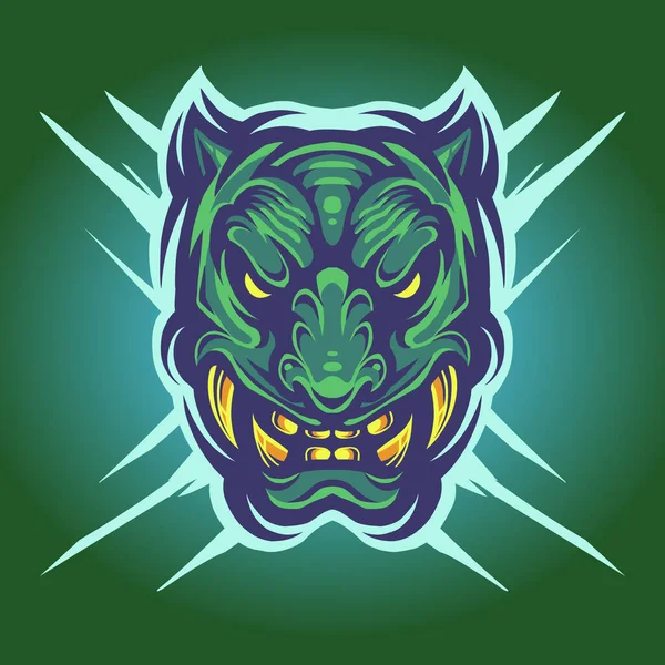 Grünes Tigerkopfmaskottchen Logo — Stockvektor