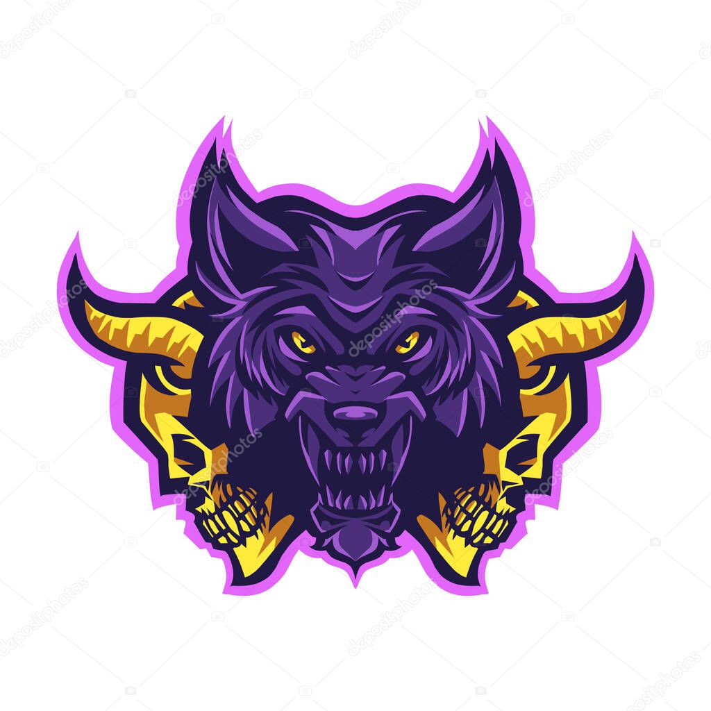 Wolf head with skull mascot logo