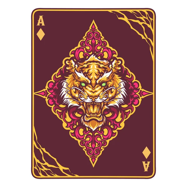 Cabeza Tigre Tarjeta Poker — Vector de stock