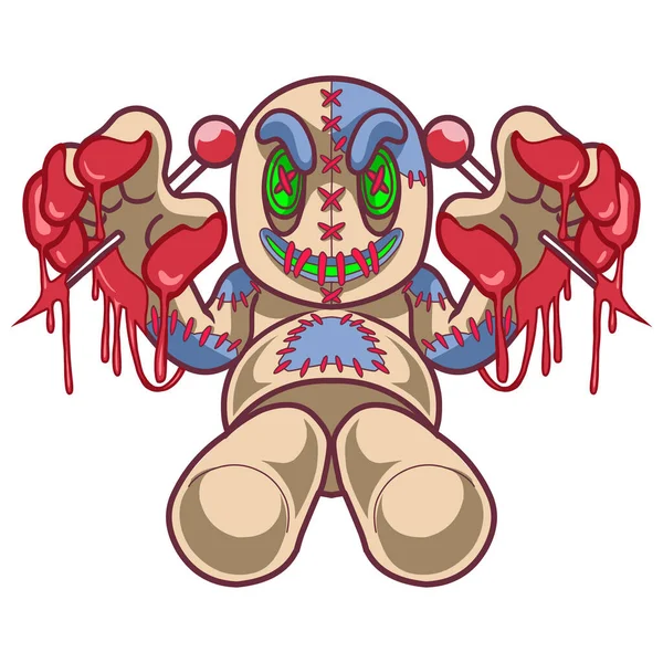 Voodoo Boneca Mascote Logotipo Design — Vetor de Stock