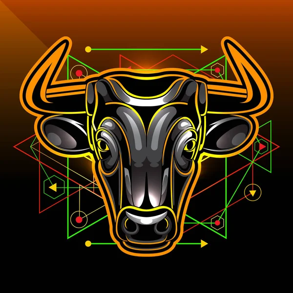 Toro Cabeza Esport Mascota Logotipo Diseño — Vector de stock
