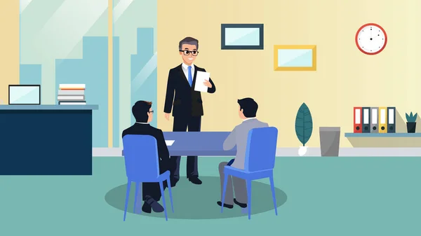 Professeur Homme Affaires Donnant Aux Employés Des Conférences Des Présentations — Image vectorielle