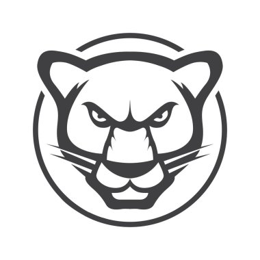 Leopar kafa. Jaguar vektör logosu veya ikon illüstrasyon maskotu. Kaplan yaban kedisi minimalistik düz çizgi çizgisi çizgili resim sembolü.