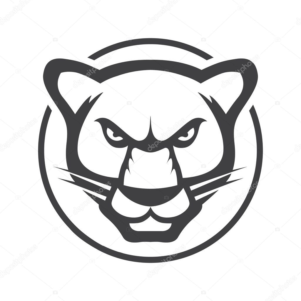 Leopard head. Jaguar vector logo or icon illustration mascot. Tiger wild cat minimalistic flat line outline stroke pictogram symbol emblem.