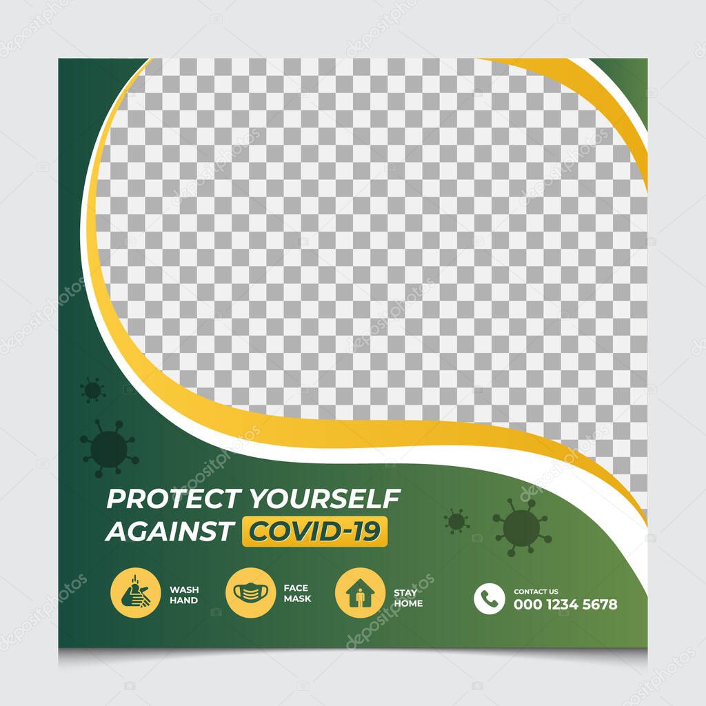 Corona virus or covid-19 campaign editable banner for social media post. Stay Safe Template.